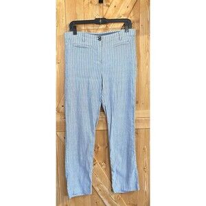 J Jill Women’s Linen Stretch Pants Size 10 Blue White Stripe Pull-On Lightweight